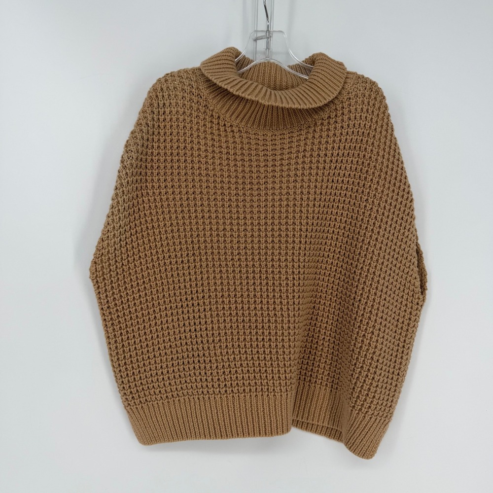 Peek Poncho Sweater Girls S 4-5 Brown Cotton Chunky Waffle Knit Mock Neck Cozy